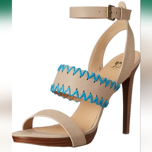 Joe's Strappy 5" Leather Heels, Turquoise Stitching, size 9.5 - Picture 2 of 6